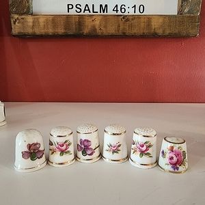 Vintage Thimbles Bone China either Flowers, 6 Thimbles